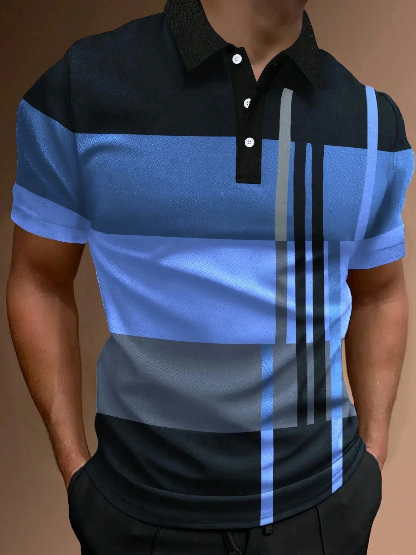 Camisa Gola Polo Masculina Estampa De Listras Moda Casual Tecido Respirável