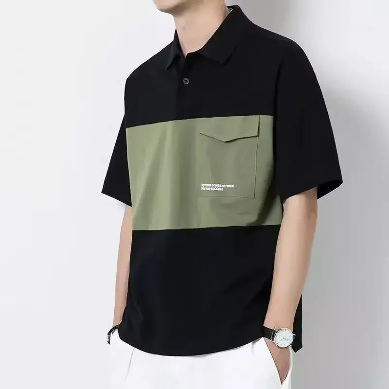 Camisa Masculina Gola Polo Com Bolso e Manga Curta Camisa De Listra