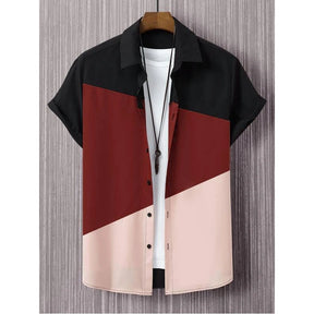 Camisa Masculina Moda social de Manga Curta Estampa De Três Cores