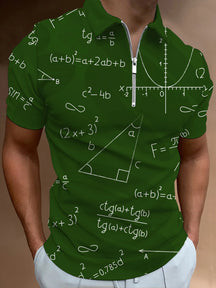 Camisa Gola Polo Com Zíper Estampa Matemática Moda Versátil