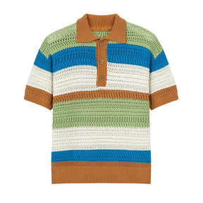 Camisa Gola Polo De Tricô Estampa Listrada Moda Respirável Verão