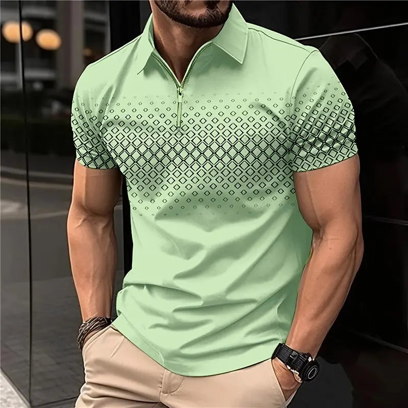 Camisa Gola Polo Moda Casual Com Zíper e Estampa Camisa Confortável