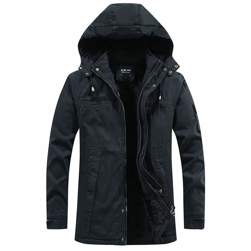 Jaqueta Parka Masculina de Inverno Forrada em Lã Com Capuz Removível - REF162