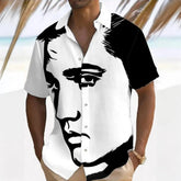 Camisa Masculina de Manga Curta Estampa Facial Camisa Solta Com Lapela Moda Verão