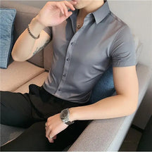 Camisa Social Masculina De Manga Curta Material Acetinado Moda Verão