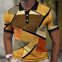 Camisa Gola Polo Masculina Com Botões estampa Geométrica Material Confortável