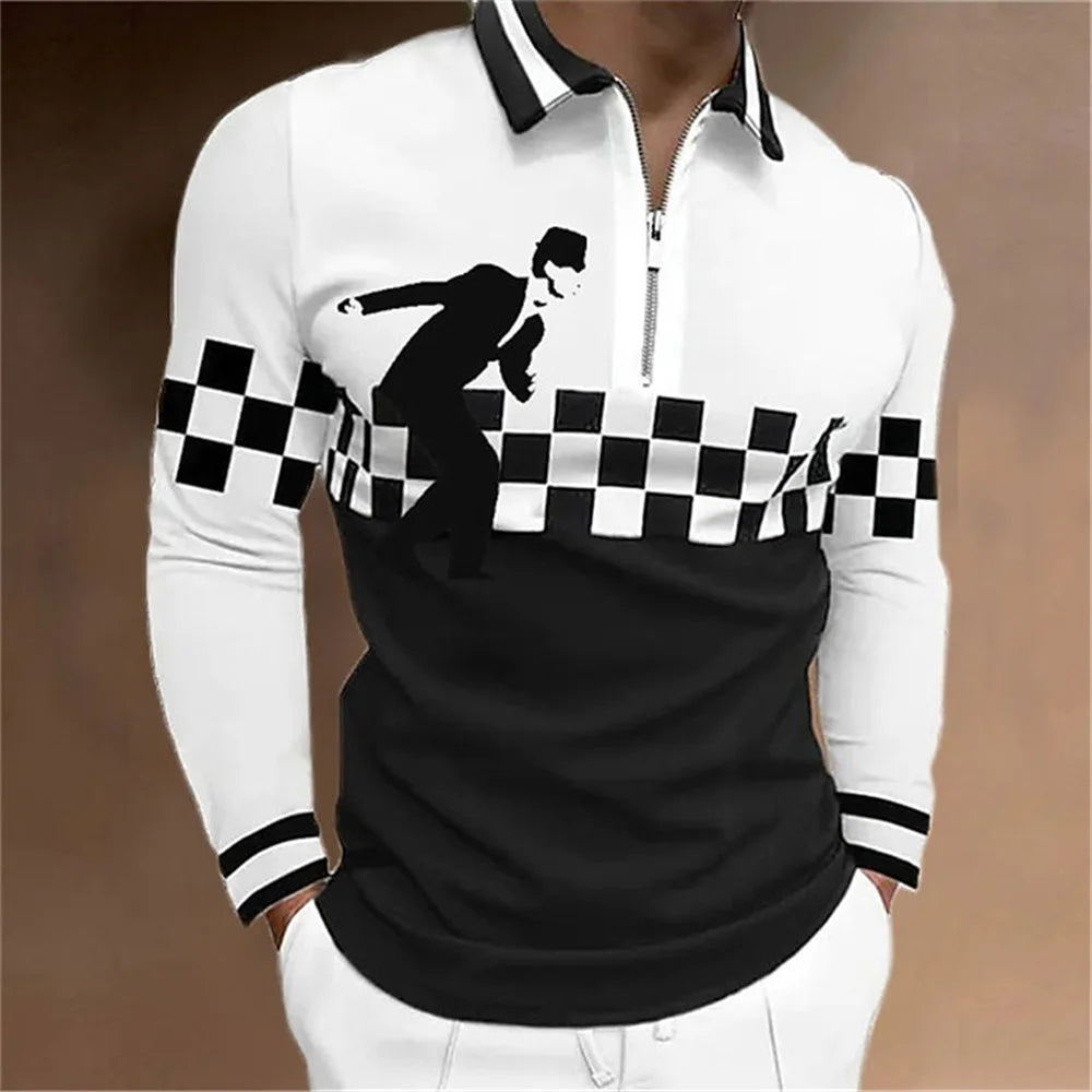 Camisa Gola Polo De Manga Comprida Estampa Xadrez Com Zíper