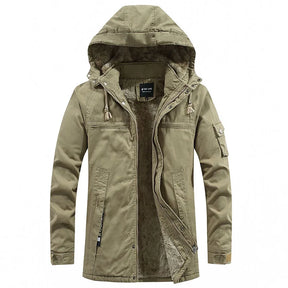 Jaqueta Parka Masculina de Inverno Forrada em Lã Com Capuz Removível - REF162