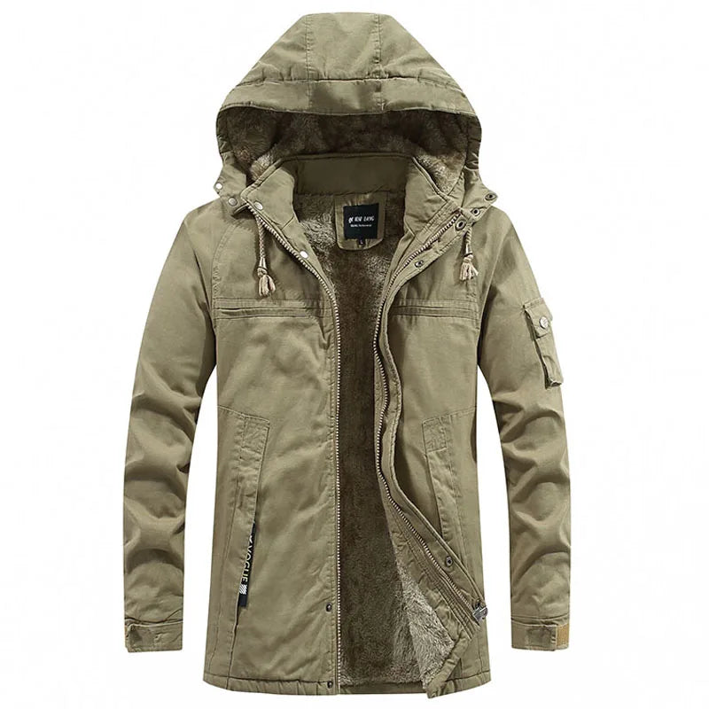 Jaqueta Parka Masculina de Inverno Forrada em Lã Com Capuz Removível - REF162