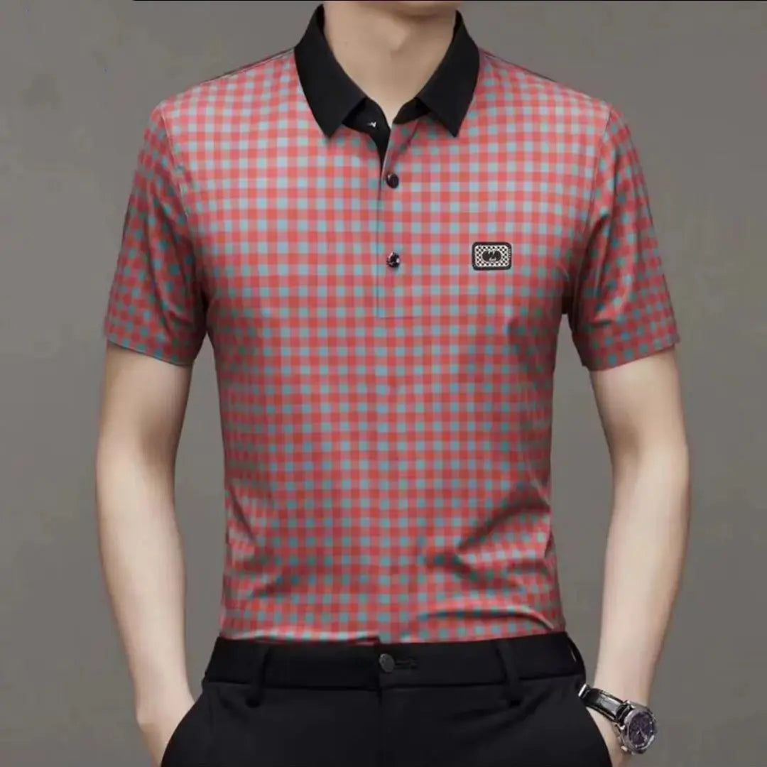 Camisa Gola Polo Masculina Estampa Xadrez Camisa Básica Casual