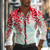 Camisa Social Masculina De Manga Comprida Estampa Folhas Moda Casual Elegante