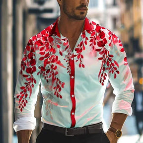 Camisa Social Masculina De Manga Comprida Estampa Folhas Moda Casual Elegante