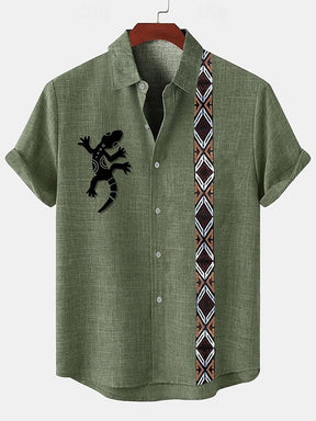 Camisa Masculina Social de Botões Estampa Vintage Moda Casual De Luxo