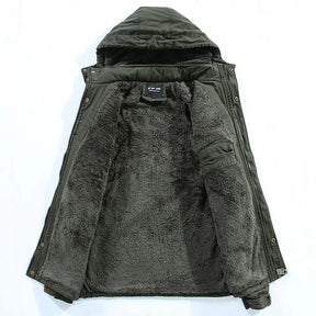 Jaqueta Parka Masculina de Inverno Forrada em Lã Com Capuz Removível - REF162