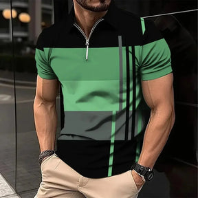 Camisa Gola Polo Masculina Estampa De Listras Moda Casual Tecido Respirável