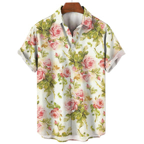 Camisa Masculina Estampa Floral Com Botões E Manga Curta Moda Havaiana