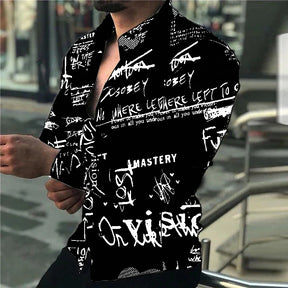 Camisa Social Masculina Estampa de Letras Camisa de Manga Comprida