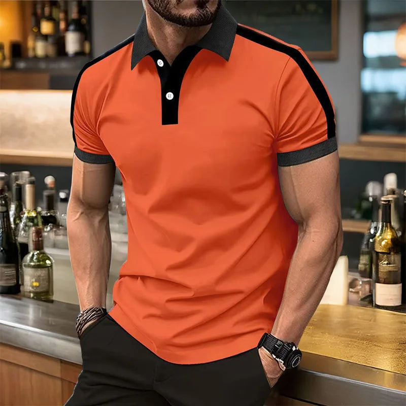 Camisa Gola Polo Masculina De Duas Cores Material Respirável de Alta Qualidade