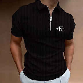 Camisa Gola Polo Masculina Com Zíper Tecido Confortável Moda Casual De Luxo