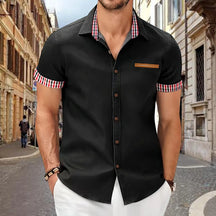 Camisa Masculina Casual Com Bolsos e Botões Detalhes Xadrez Moda Verão Elegante