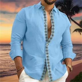 Camisa Masculina De Botão Com Estampa Elegante Moda Casual De Manga Comprida