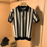 Camisa gola Polo De Malha Listrada Com Zíper Moda Masculina Verão