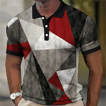 Camisa Gola Polo Masculina Com Botões estampa Geométrica Material Confortável