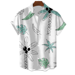 Camisa Masculina Moda Haviana De Botões E Manga Curta Estampa Coqueiro Camisa Praiana