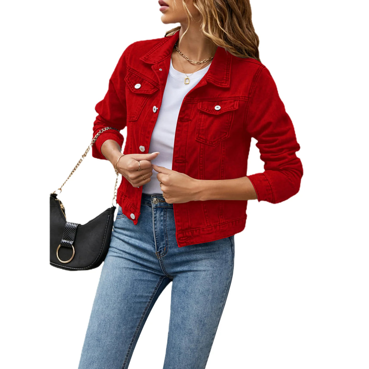 Jaqueta Feminina Jeans Casual Com Bolsos - REF129