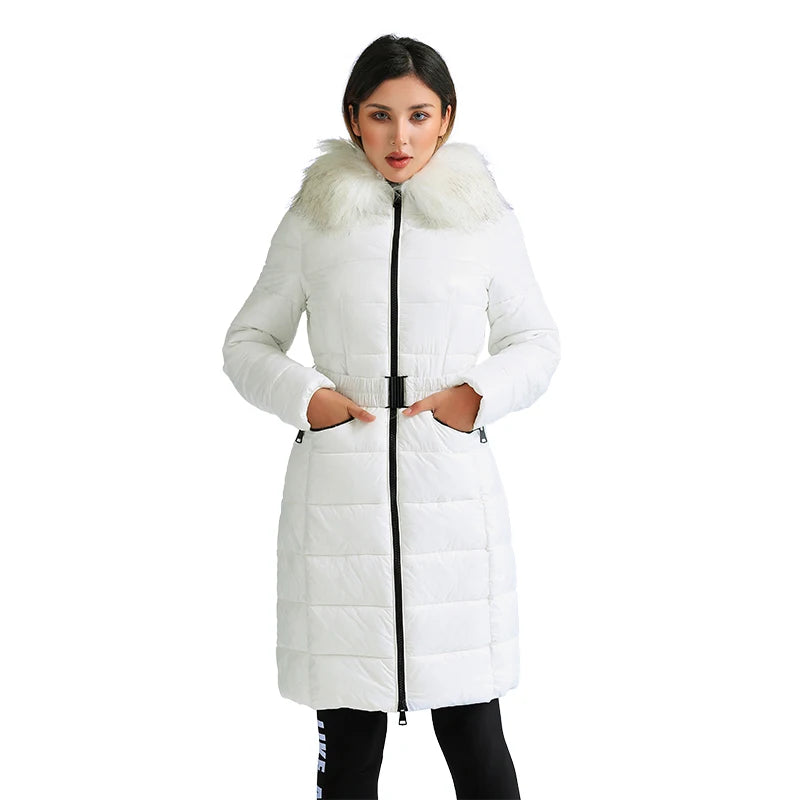 Casaco Feminino Puffer Acinturado Com Capuz Felpudo - REF102