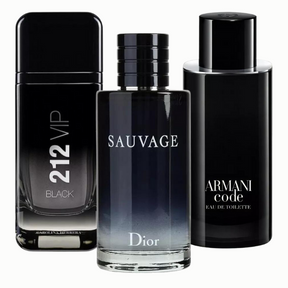 KIT 3 Perfumes Masculinos - 212 Vip Black | Armani Code | Sauvage Dior [100 ml cada] - Loja Virtuabr