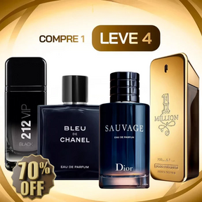 KIT 4 Perfumes Masculinos - Sauvage Dior | Bleu de Chanel | 212 Vip Black | 1 Million - Loja Virtuabr