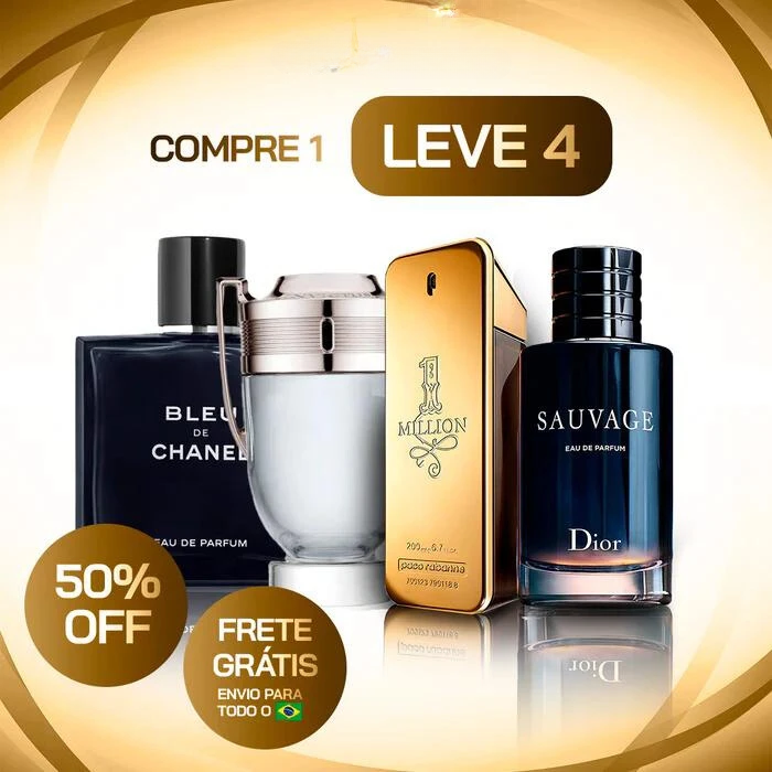 Combo 4 Perfumes Masculinos Importados (100ml) - 1 Million | Invictus | Sauvage | Bleu - Loja Virtuabr